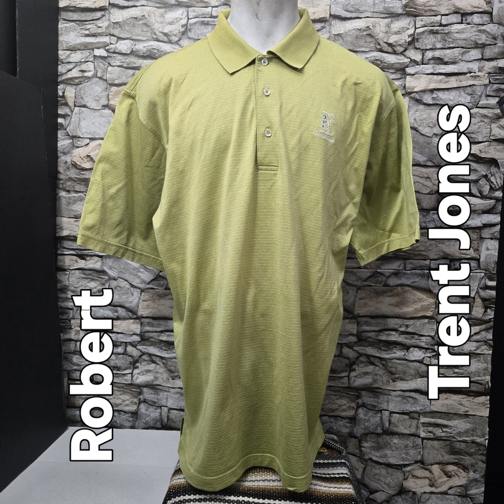 Robert Trent Jones green 3 button polo L shirt golf lightweight sporty collared